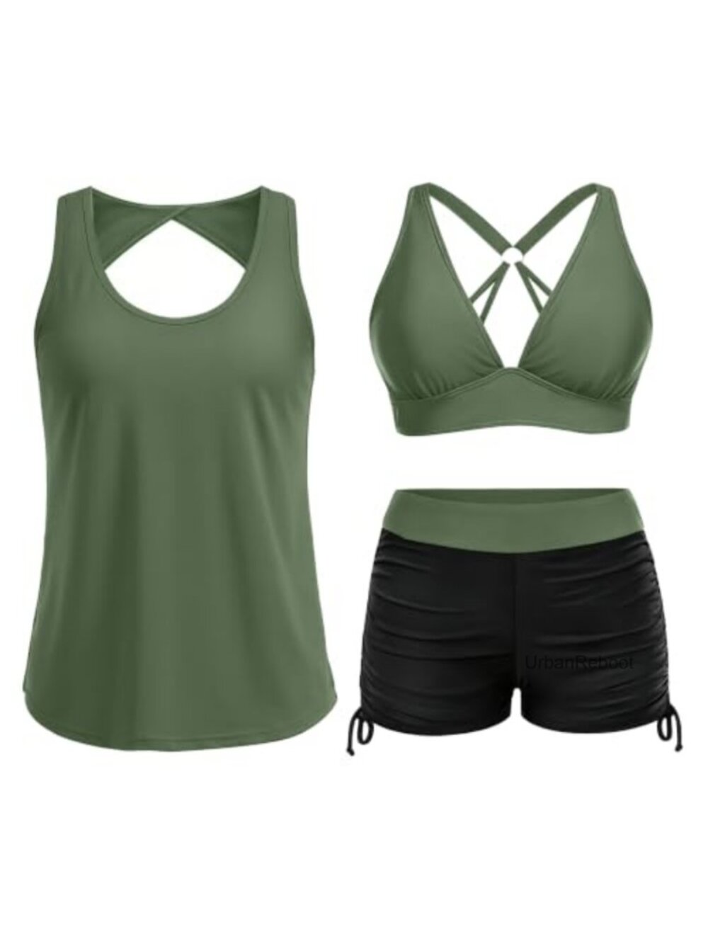 3 Piece Athletic Tankini Swimsuit Set for Women with Boy Shorts & Bra